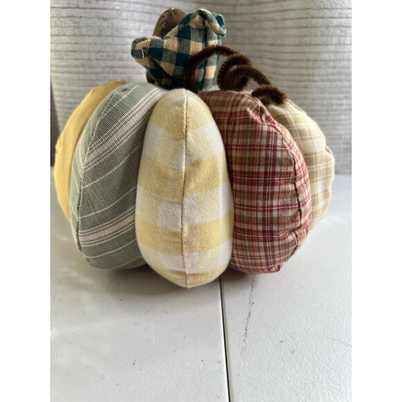 3 Fabric Handmade Fall Pumpkins 8x6 inch new condition Fall Winter Table Decore - Picture 6 of 11